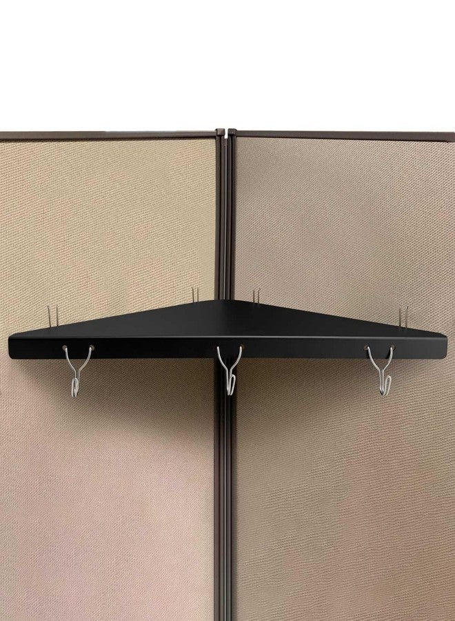 FEYRUN Metal Cubicle Corner Shelf with 3 Hooks for Office Fabric Walls, Hanging Organizer Shelves for Keys and Office Supplies, Space Saving Black Storage Shelf (1 Pack) - Image 1